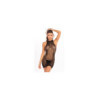Mini Robe noire en résille et dentelle avec ras le cou 